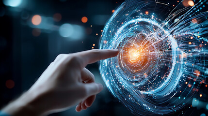 Poster - Innovative technology interaction digital realm abstract art futuristic environment close-up view conceptual exploration