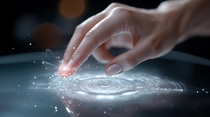 Poster - Interactive digital touch futuristic space technology concept close-up view illumination effects