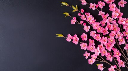 Sticker - Pink blossoms arranged on dark surface.