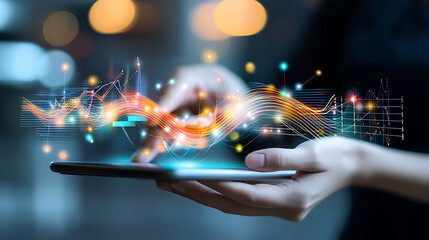 Poster - Digital interaction event modern office space visual content technological environment close-up viewpoint innovation concept