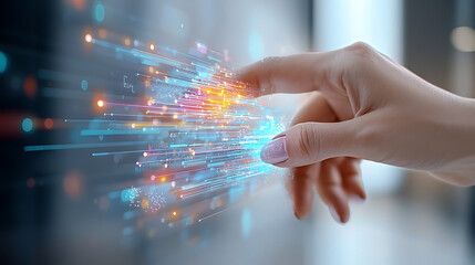 Poster - Digital touch interactions virtual space conceptual graphics modern office close-up innovation in technology