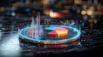 Poster - Dynamic data visualization of business metrics in a modern workspace infographic digital environment aerial perspective