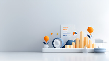Poster - Business growth strategies visualization modern office infographic minimalistic environment aerial view data analysis concepts