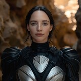 Futuristic female warrior in desert canyon