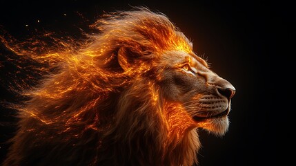 Wall Mural - Fiery Mane Lion Majestic Profile Portrait