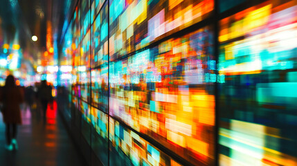 Poster - Abstract Urban Night Light Motion Blur Colorful Dynamic Pixels Art Red City Teal Blue Speed Green   