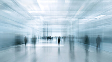 Poster - Abstract Blurred Motion People Modern Building Interior Design City Grey Blue Space Lobby Urban     