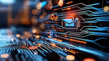 Poster - Digital communication systems email icon integration virtual workspace graphic design digital environment close-up view technology impact