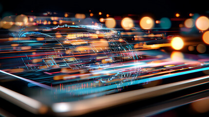 Poster - Dynamic visual display of futuristic data analytics digital realm graphic design tech environment close-up view innovation concept