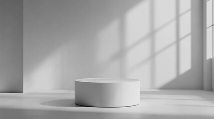 Poster - Minimalist White Cylinder Product Display Platform Studio Background Soft Light Shadows Modern      