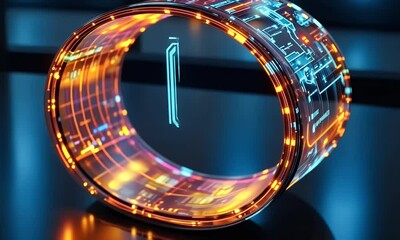 Fototapete - Futuristic data ring interface, dark tech background