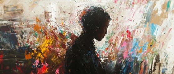 Poster - Artistic silhouette of a person surrounded by vibrant abstract colors
