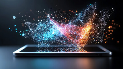 Fototapete - Dynamic digital artwork display virtual space 3d visualization futuristic environment close-up view technology perspective