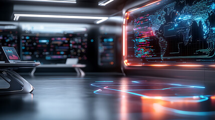 Poster - Data visualization action in a modern control room digital environment interactive technology futuristic viewpoint