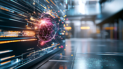 Poster - Dynamic energy flow visualization futuristic laboratory digital art tech environment close-up view innovation concept