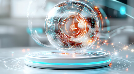 Poster - Futuristic holographic interface display tech lab digital art modern environment close-up view innovation concept