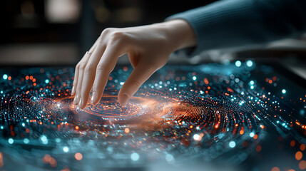 Poster - Interactive holographic visualization modern lab digital art tech environment close-up view futuristic concept
