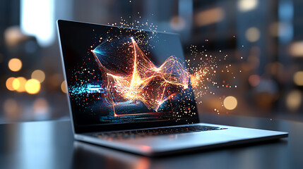 Poster - Dynamic digital art creation urban workspace visual effects modern technology close-up view creative innovation