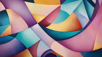 Poster - Abstract Colorful Geometric Shapes with Vibrant Curves and Lines