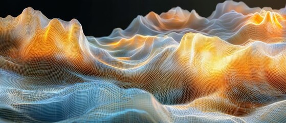 Poster - Abstract Digital Landscape with Wave Patterns and Vibrant Lighting Effects