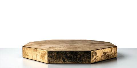Poster - Hexagonal gold brass display base on white surface, elegant and modern