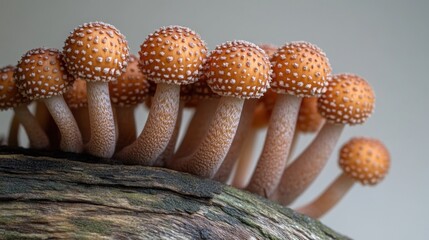 Canvas Print - Orange mushrooms cluster on wood, studio, nature, botany