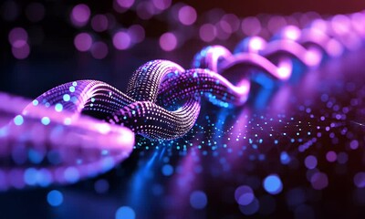 Poster - Abstract purple-blue data stream, bokeh background, digital art, tech concept