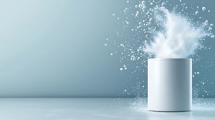 Poster - Dynamic splash of liquid from white container minimalist studio high-impact photography calm environment close-up view creative concept