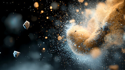 Poster - Explosive dust cloud eruption laboratory setting abstract photography dark environment macro viewpoint energy release concept