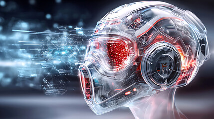 Poster - Futuristic cybernetic helmet design virtual reality environment digital art high-tech visualization sci-fi concept
