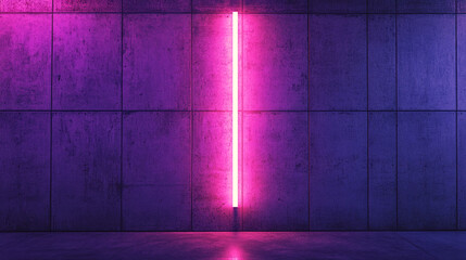 Poster - Pink Neon Light Purple Concrete Wall Modern Minimalist Background Art Room Glow Style Space Image   