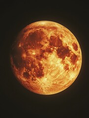 Wall Mural - full orange moon with detailed craters and texture against a dark night sky background