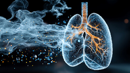 Poster - Respiratory health visualization digital art lungs with smoke futuristic abstract view conceptual representation