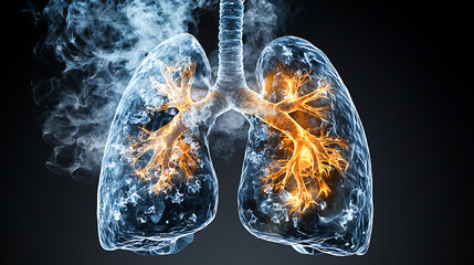 Poster - Exploring human anatomy lungs illustration with glowing bronchi medical art dark background scientific perspective