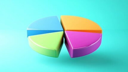 Fototapete - D pie chart segments floating in mid-air, bright background, business concept
