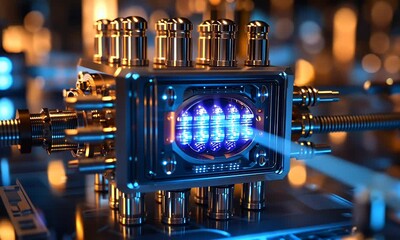 Fototapete - Quantum computer lab research glowing beam