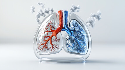 Poster - Medical visualization of lungs with airflow dynamics laboratory setting 3d model scientific illustration close-up view