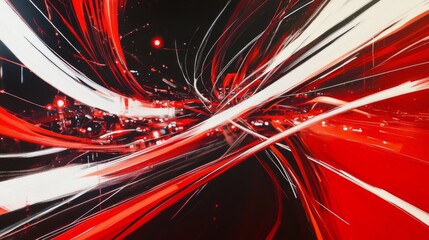 Fototapete - A busy motorway at night, with long-exposure light trails from cars creating dynamic lines of red and white.