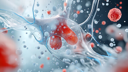 Poster - Microscopic cellular interaction scientific study lab digital illustration dynamic environment close-up view biology concept