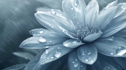 Aufkleber - A close-up of a flower with clear water droplets gently resting on its petals, creating a serene, tranquil mood in nature.