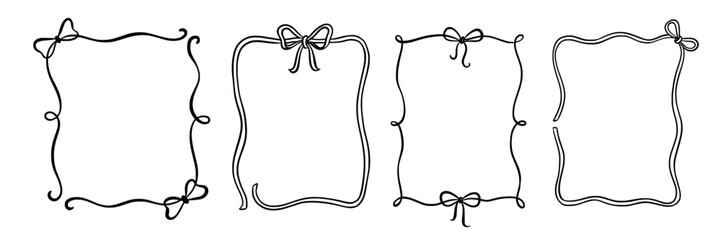 Aufkleber - Bow frame ribbon border vintage hand drawn set. Hand drawn doodle sketch style line bow frame decorative black vintage ornament. Elegant doodle holiday, wedding ribbon border. Vector illustration