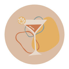 Poster - Martini icon png sticker, instagram highlight cover, doodle illustration in earth tone design