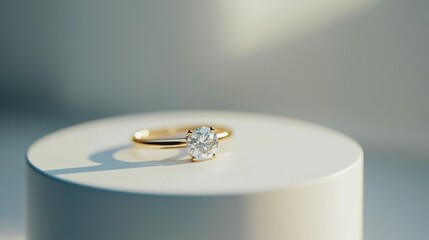 Poster - A dazzling solitaire diamond ring placed on a minimalist white backdrop, exuding elegance and sophistication.
