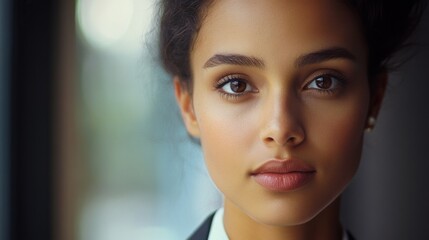 Poster - a high-resolution close-up of a businesswoman in formal wear, with a focused and approachable look, 