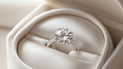 Poster - A large, flawless diamond resting in a cushioned white box, perfect for luxury and proposal themes.