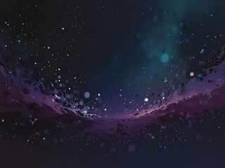 Wall Mural - A captivating cosmic scene depicts a starry sky with a myriad of shimmering lights against a deep blue and purple backdrop. The ethereal atmosphere suggests an otherworldly cosmic landscape