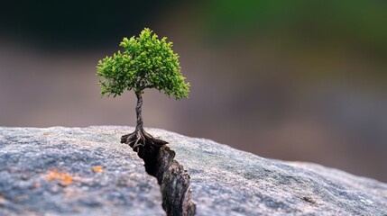 Poster - A small tree emerging from a crack in a rock, symbolizing resilience and strength in nature.