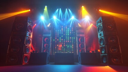 Aufkleber - A vibrant concert scene with massive speakers delivering powerful sound waves to the enthusiastic crowd under bright stage lights.