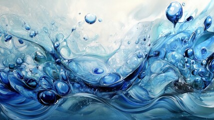Leinwandbilder - Blue ink dropping into clear water, creating swirling patterns and abstract shapes