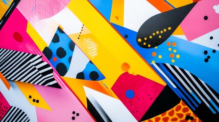 Poster - Close-up of an abstract background with a burst of bright, neon colors and geometric patterns, creating an energetic and contemporary visual effect.